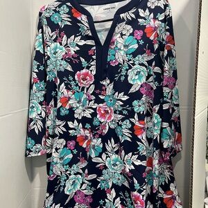 Lands' End Navy Floral Tunic Swim Dress